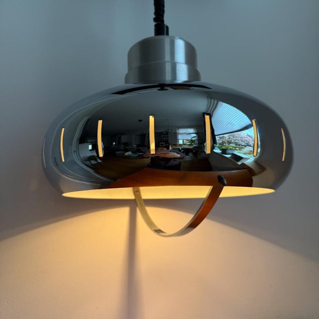 Mid-Century Modern Space Age Dutch Pendant Lamp in Chrome by Herda, 1970s For Sale - Image 6 of 12