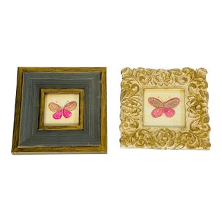 1970s Small Pink Lady Butterfly Original Paintings - Set of 2 For Sale