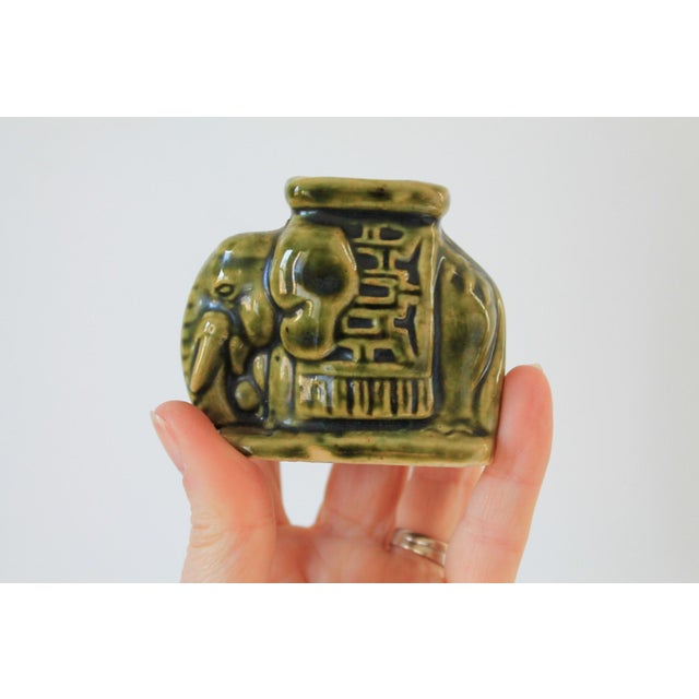 Mid 20th Century Vintage Green Ceramic Elephant Toothpick Holder For Sale - Image 5 of 11