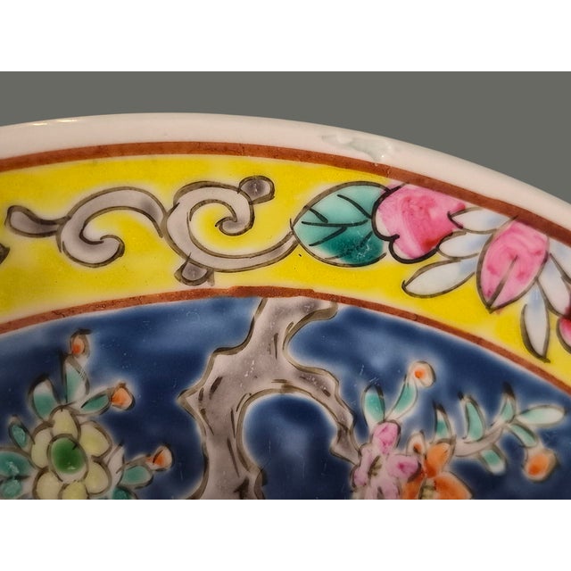 Royal Blue Antique Asian Meiji Japanese Foo-Dog Lion Colorful Floral Decorative 10'' Plate For Sale - Image 8 of 12