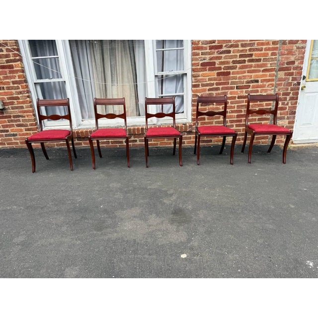 Textile Mid 20th Century Set of 6 Federal Ducan Phyfe Style Dining Chairs For Sale - Image 7 of 17