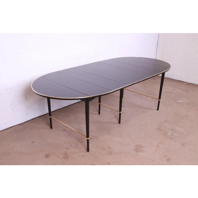 1950s Paul McCobb Connoisseur Collection Black Lacquered Mahogany and Brass Extension Dining Table, Newly Refinished For Sale - Image 5 of 13
