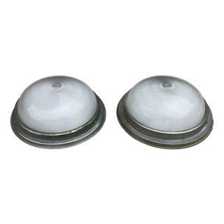 Vintage Industrial French Ceiling Lights from Holophane, 1930s, Set of 2 For Sale