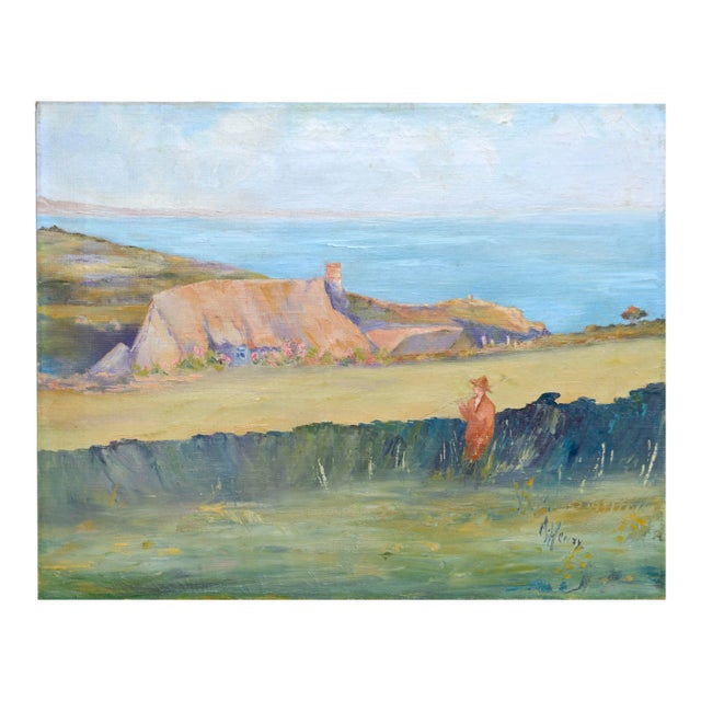 Early 20th Century "Home on the Coast Brittany, France" Expressionist Style Landscape Oil Painting For Sale