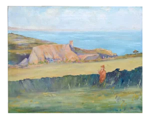 Early 20th Century "Home on the Coast Brittany, France" Expressionist Style Landscape Oil Painting