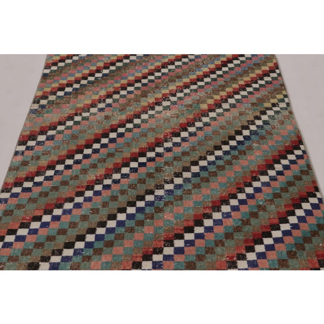1950s Vintage Distressed Rug With Muted Geometric Diamond Mosaic - Rug & Kilim For Sale - Image 5 of 9