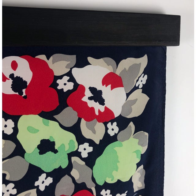 Navy Blue Pure Silk Jaeger Vintage Scarf With Wall Hanging Scarf Holder For Sale - Image 8 of 8