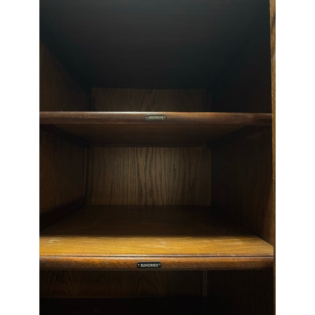 Brown Antique Tiger Oak Linen Wardrobe Armoire, With Key and Hooks. 1900's For Sale - Image 8 of 12