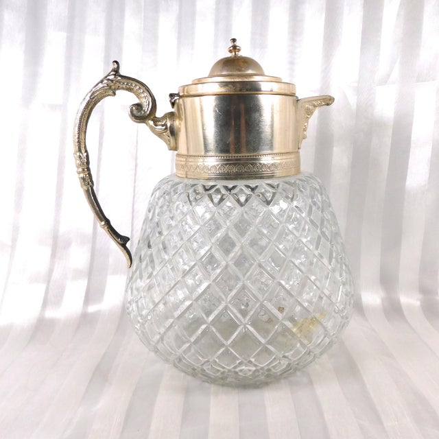1940s Edward Latham Large Cut Crystal Carafe Jug Bottle Decanter With Silver Top For Sale In San Francisco - Image 6 of 11