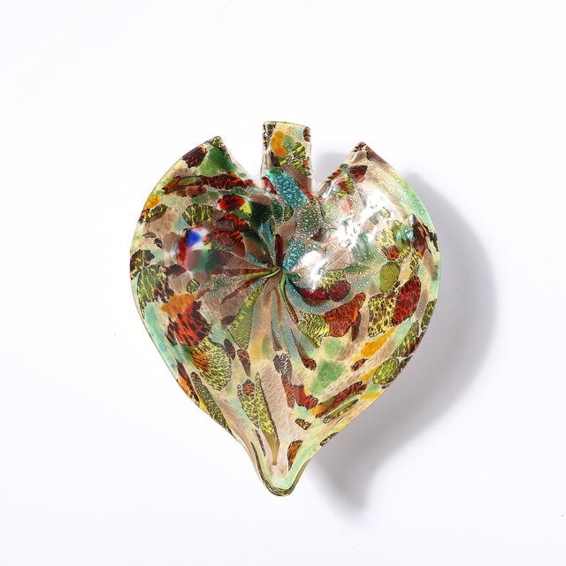 Mid-Century Modernist Hand-Blown Murano Glass Tutti Frutti Leaf Form Dish For Sale - Image 9 of 18