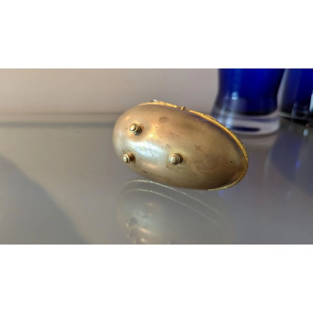 1940s 1940s Brass Egg Trinket Box Trimmed With Ormolu Painted Egg Inside For Sale - Image 5 of 11