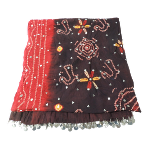 Vintage Black and Red Embroidered Large Indian Shawl or Cloth