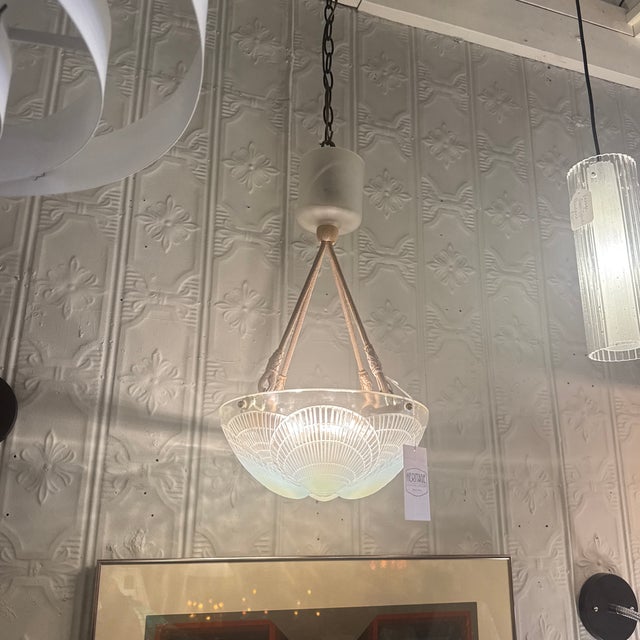 Glass 1920s Lalique Opalescent Glass Coquille Hanging Fixture For Sale - Image 7 of 7