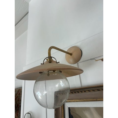 Mid-Century Modern Wood Shade Wall Sconce With Glass Globe For Sale - Image 9 of 11