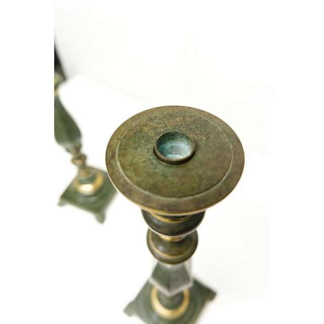 Late 20th Century Faux Verdigris Patina Brass Candlesticks a Pair For Sale - Image 5 of 8