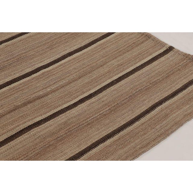 Traditional Vintage Palas Bidjar Square Kilim in Brown With Contrasting Stripes - Rug & Kilim For Sale - Image 3 of 10