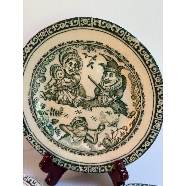 Ceramic Antique Victorian "Punch and Judy" Transferware Set of Six(6) 5.5" Diameter Plates by Allerton & Sons of England For Sale - Image 7 of 14