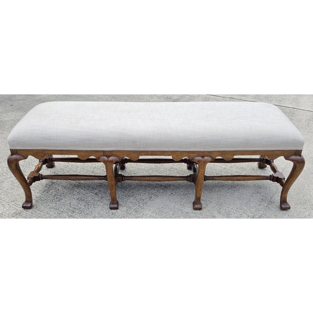 Early 21st Century Jerry Pair Queen Anne Linen Walnut Califia Bench For Sale - Image 5 of 13