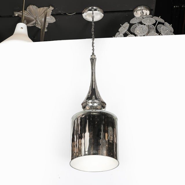 Modernist Hand-Blown Murano Mercury Glass Pendant Chandelier W/ Chrome Fittings For Sale - Image 13 of 16