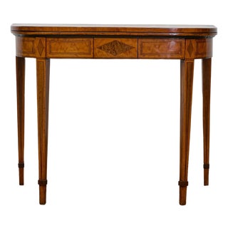 English 19th Century Neoclassical Demi-Lune Game Table with Inlaid Apron For Sale