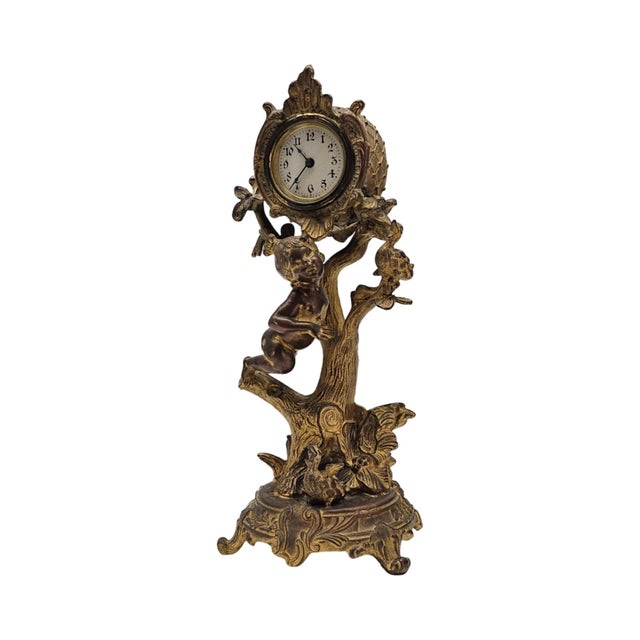 1900 - 1909 Art Nouveau Figural Mantel Clock With Girl and Ducks Tree Form 15" For Sale - Image 5 of 9