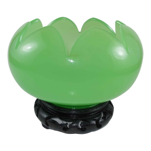 Mid 20th Century Clambroth Green Peking Glass Lotus Bowl With Wood Base