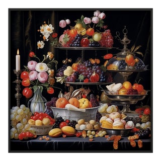 High-End Framed 30' X 30' Collector Fine Art Print 'Still Life With Fruits and Flowers' For Sale
