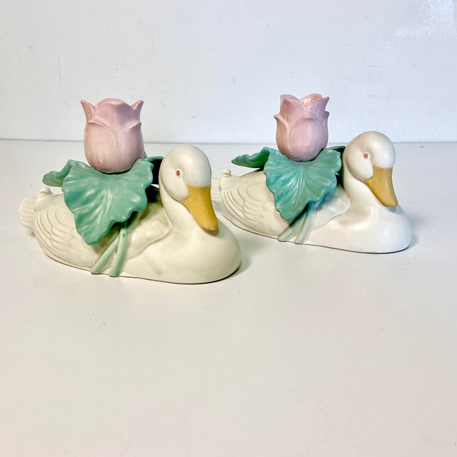 1970s Vintage Fitz & Floyd Coastal Americana Duck & Tulip Candleholders - A Pair - Easter For Sale - Image 15 of 15