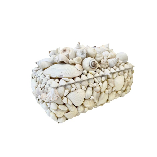 Vintage White Seashell Covered Box Sailor’s Valentine For Sale - Image 9 of 15