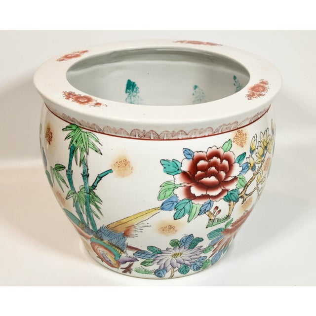 Mid 20th Century Chinese White Flora Fauna Koi Fish Ceramic Planter For Sale In Tulsa - Image 6 of 12