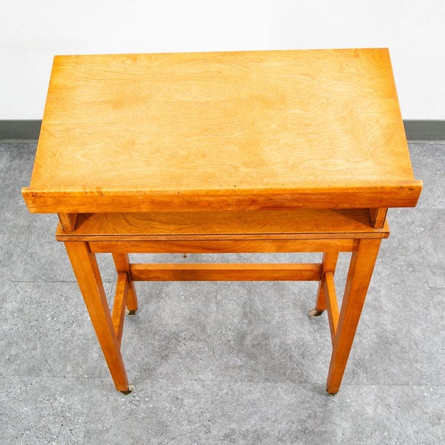 1960s Mid Century Modern Podium Lectern Standing Desk Maple Rolling Reading Table Cart For Sale In Sacramento - Image 6 of 10