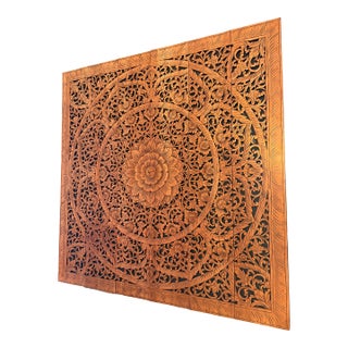 Large Hand-Carved Wood Wall Panel From Thailand – 6 Ft Statement Piece For Sale