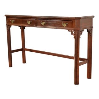 Chippendale Carved Banded Mahogany Console Table by Craftique For Sale