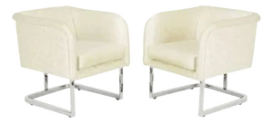 Pair of Milo Baughman Nickel and Ivory Glazed Cotton Print Club Chairs