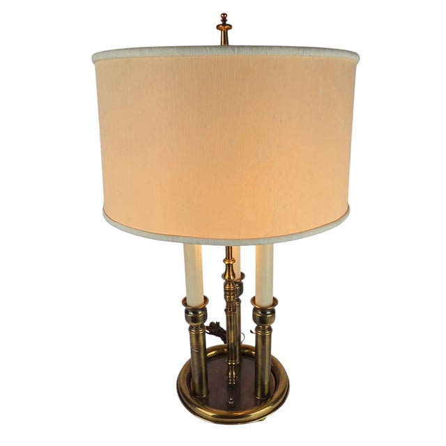 Vintage Brass Bouillotte Lamp With Drum Shade For Sale - Image 11 of 14