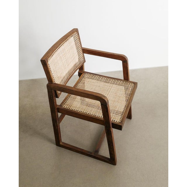 French Mid-Century Wooden Box Dining or Office Chair in Teak & Rattan by Pierre Jeanneret, 1950s For Sale - Image 4 of 8