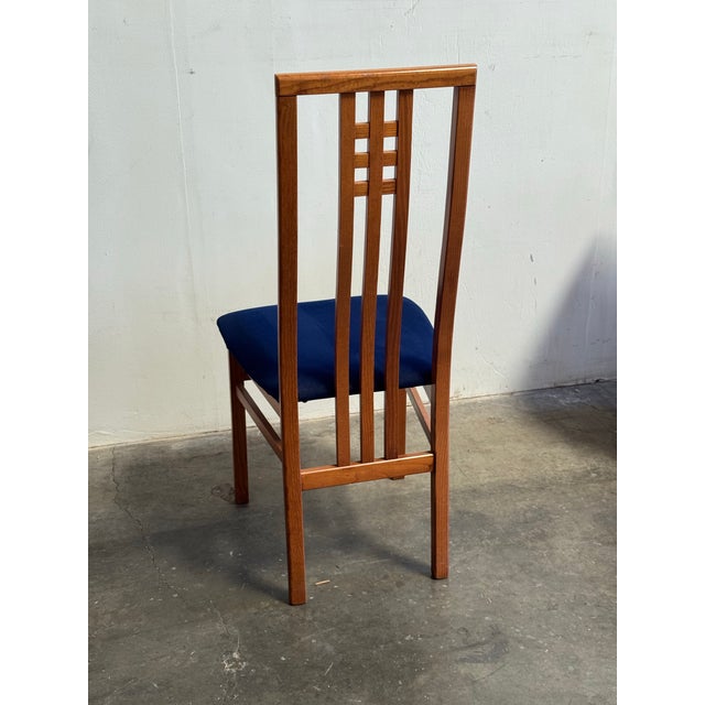 Late 20th Century Italian Dining Chairs by Ims SRL - Teak & Dark Blue Wool - Set of 4 For Sale In Los Angeles - Image 6 of 10