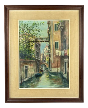 Italian Artist, Venice Canal, Original Oil Painting, 1960s, Framed