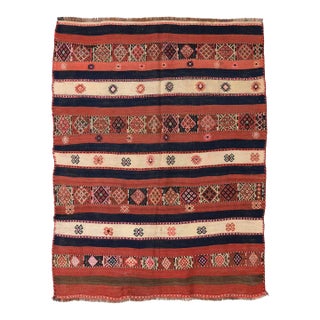 Embroidered Vintage Kilim Rug - 4`9″ X 6`1″ For Sale