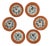 Asian Bat Trang Vietnam Rattan & Ceramic Coasters With Blue Lotus Floral Motif - Set of 6 For Sale