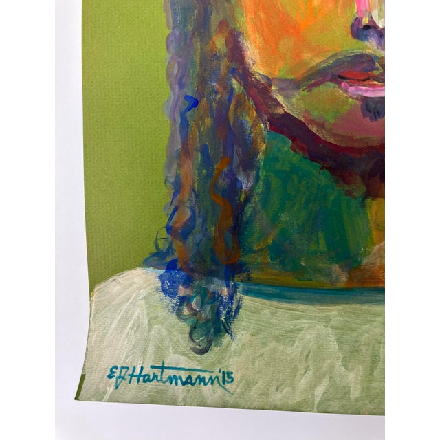 Original approx 12 x 19 painting on green paper signed bottom left Unframed