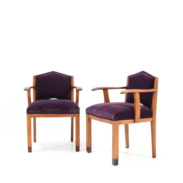 Set of Oak Art Deco Armchairs from FA Drilling Amsterdam, 1920s For Sale - Image 4 of 18