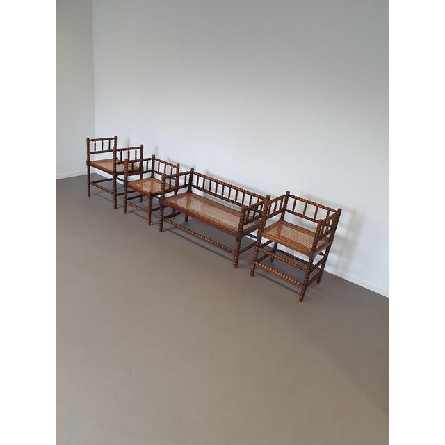 Wood Bobbin Bench and Chairs, Set of 4 For Sale - Image 7 of 14