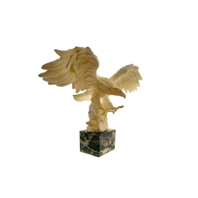Realism Late 20th Century Eagle Sculpture Alabaster on Marble Base by Santini Italy Vintage Majestic Decor For Sale - Image 3 of 10