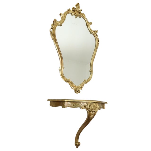 Gilt Rococo-Style Mirror with Console, France, 1950s, Set of 2 For Sale - Image 12 of 17