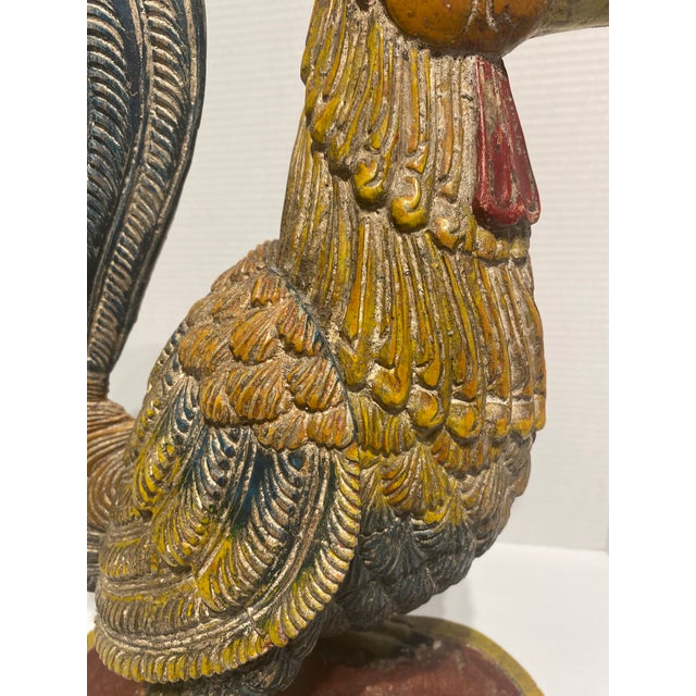 Vintage Intricately Carved and Painted Rooster With Attached Base For Sale - Image 6 of 12