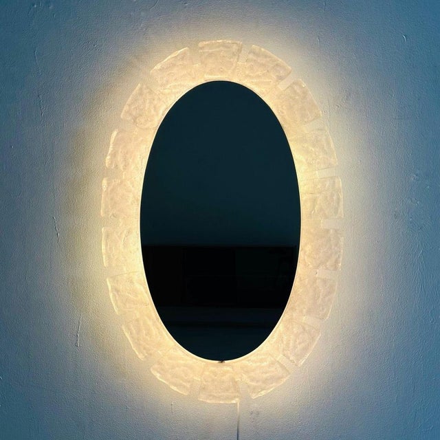 Mid-Century Oval Wall Mirror with Lighting and Acrylic Glass from Hillebrand, 1960s For Sale - Image 9 of 11