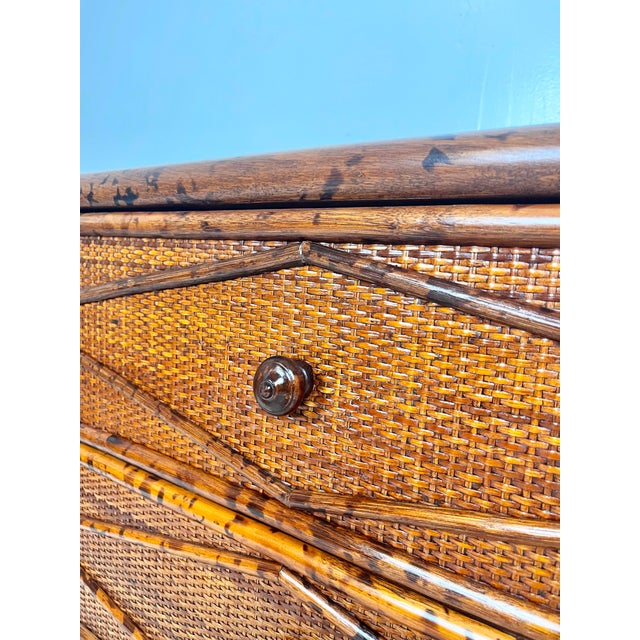 Brown Vintage Bloomingdale's Burnt Bamboo Rattan Bachelor Chest For Sale - Image 8 of 9