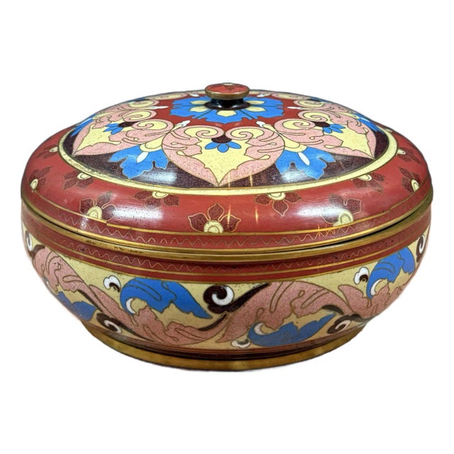 Vintage Cloisonné Round Lidded Jar / Trinket Box For Sale