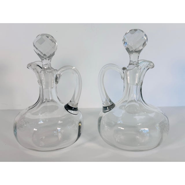 Glass Vintage Eapg Handblown Glass Cruets W/ Etched Philadelphia City Seal, Pair For Sale - Image 7 of 11